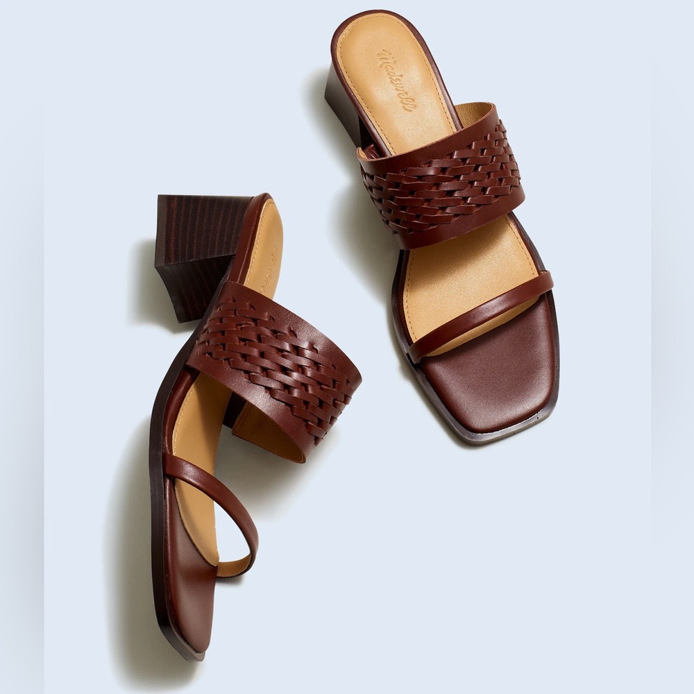 Madewell NWT in box Block Heel sandal in woven weather brown / apple butter Sz 9